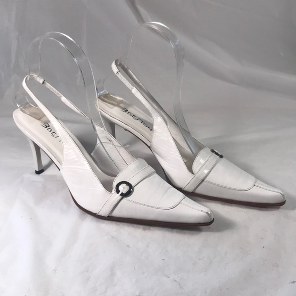 Beston Women’s White Italian Leather Sling back Pointy Toe Steam Punk Heels - Picture 1 of 7